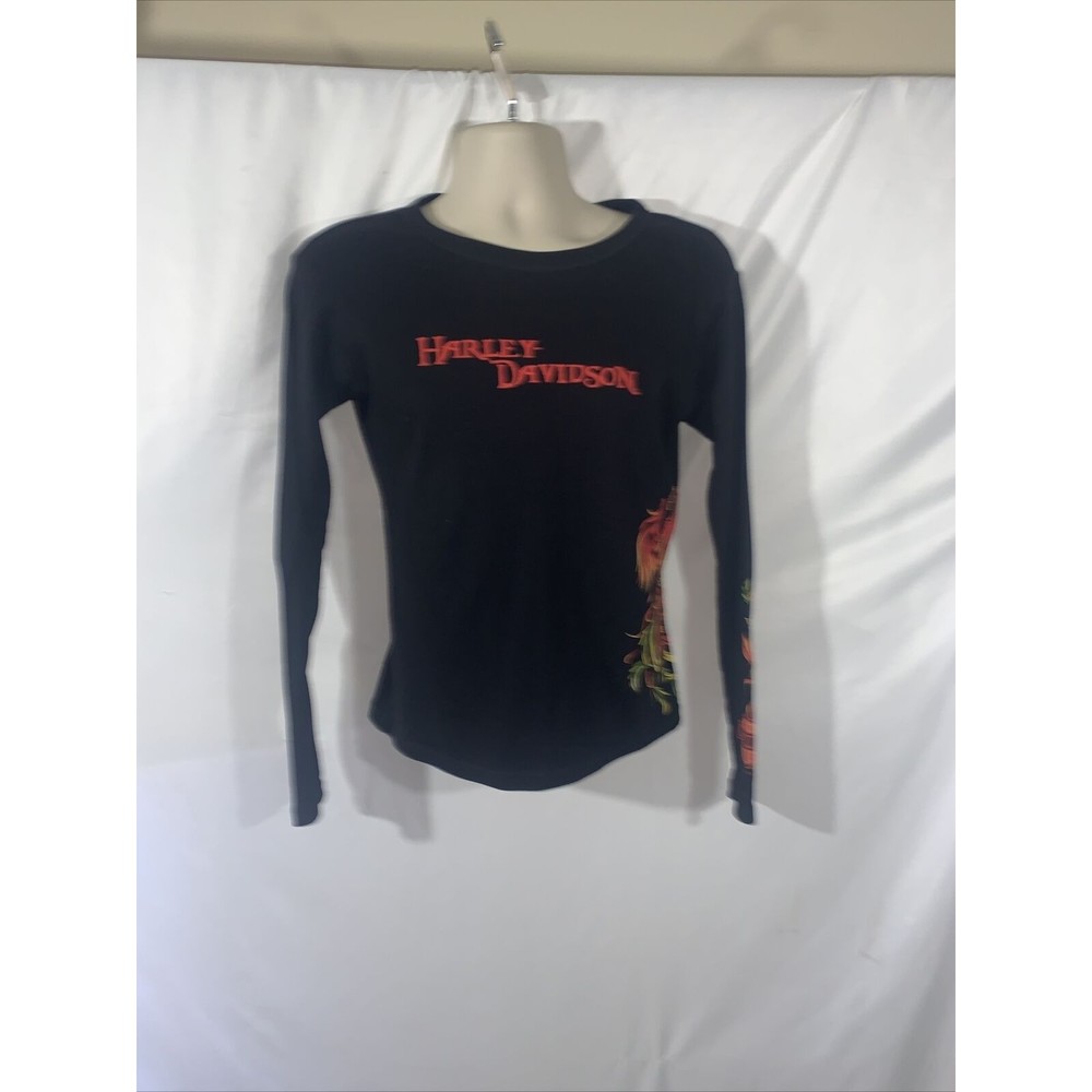 Harley Davidson Men’s Long Sleeve T Shirt Sz Med  Black Red And Orange  Shirt